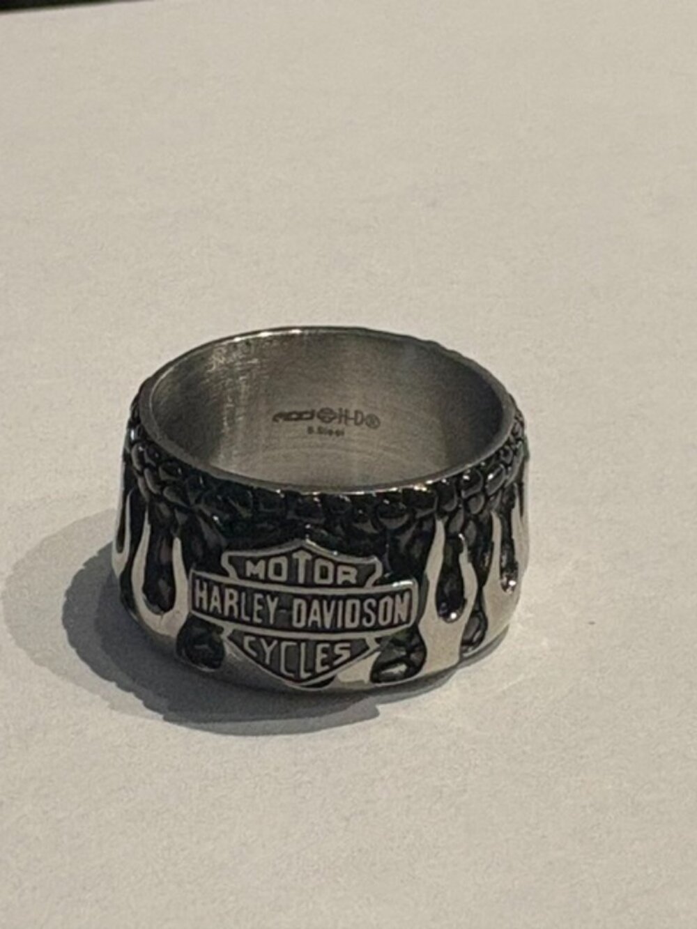 HD MEN'S SILVER TEXTURED FLAMES RING SIZE 10